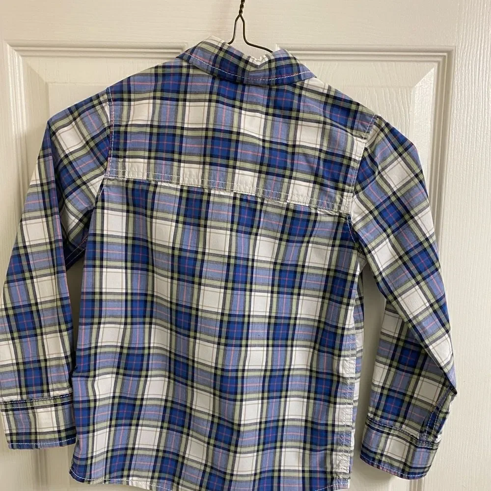 Boys Button Plaid Casual Dress Shirt, Oshkosh B’Gosh, Front Pocket, Long Sleeve